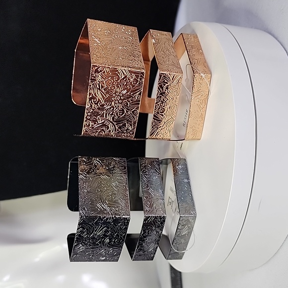 2) Gunmetal and Rose Gold Open Cuff Embossed Bracelet New - Picture 3 of 6